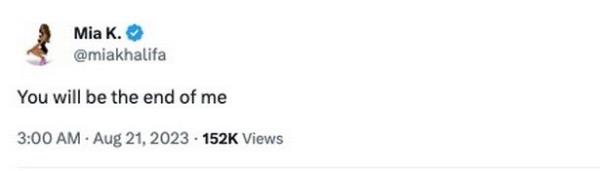 Mia Khalifa sends fans into meltdown with cryptic seven-word social media post