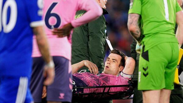 Seamus Coleman leaving the pitch on a stretcher in May.