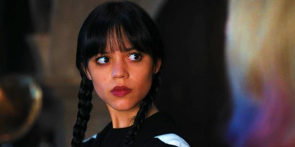 Wednesday Addams looking somewhat shocked