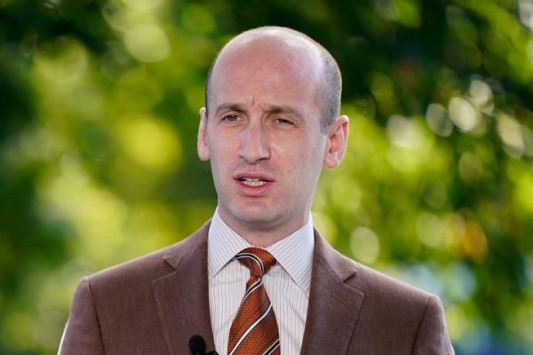 Stephen Miller speaks during a television interview outside the White House on August 20, 2020. (AP Photo/Patrick Semansky)