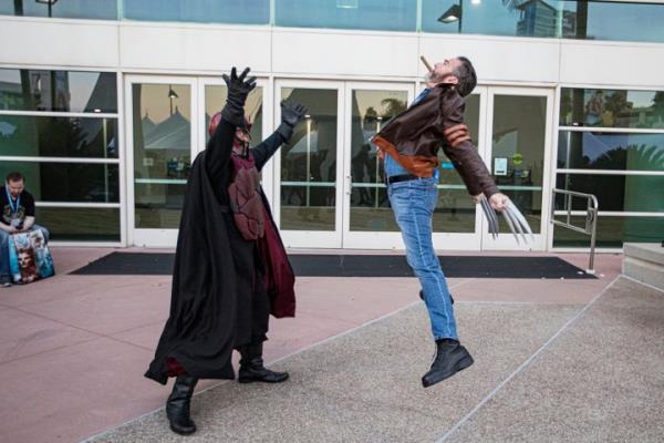 X-Men cosplayers William Holmes as Magneto (left) and Nick McGuire as Wolverine.