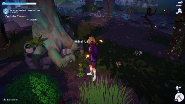Player character standing next to Orange Marsh Milkweed in the Glade of Trust in Disney Dreamlight Valley.