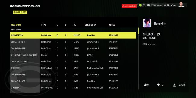 selecting community draft class for madden 24 franchise mode