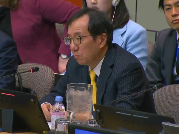 Japanese Ambassador to the U.N. Kazuyuki Yamazaki speaks during a U.N. Security Council meeting on cybersecurity at the U.N. headquarters in New York on April 4, 2024, in this photo captured from U.N. Web TV. (PHOTO NOT FOR SALE) (Yonhap)