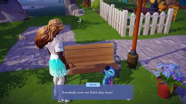 Player character speaking to Stitch at the end of Making Music in Disney Dreamlight Valley.