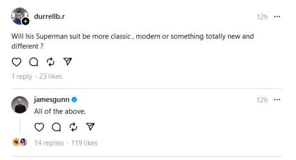 James Gunn replies to Superman cosutme question