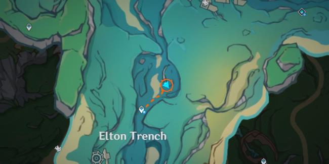 A map image of the Elton Trench in Genshin Impact.