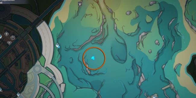 A map image of the top part of Salacia Plain in Genshin Impact.