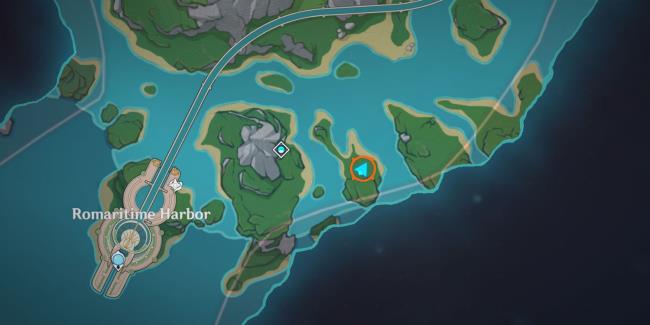 A map image of the aarea surrounding Romaritime Harbor in Genshin Impact.