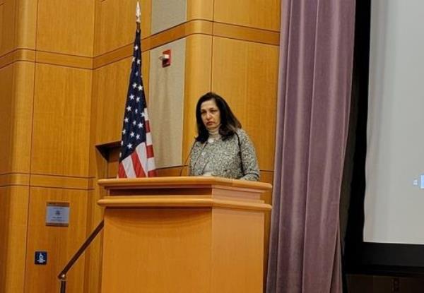 This photo, taken on Jan. 19, 2024, shows Uzra Zeya, the U.S. under secretary of state for civilian security, democracy and human rights, speaking before the screening of 