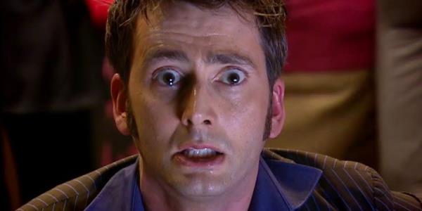 The Doctor Looking Scared and Tearful in Doctor Who 
