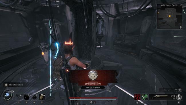 Plyaer standing next to the Stasis Pod Glyph in Remnant 2.