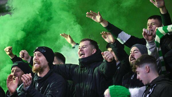 Shamrock Rovers fans celebrate after the match.