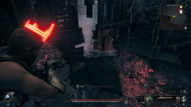 Player showing the platform needed to jump to to get the Dendroid Set Remnant 2