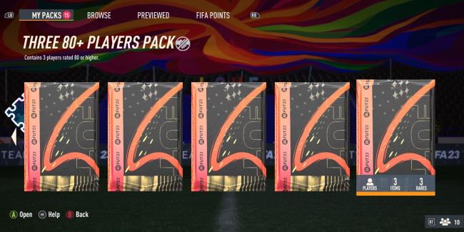 A set of packs ready to be opened in the FUT menu of FIFA 23.