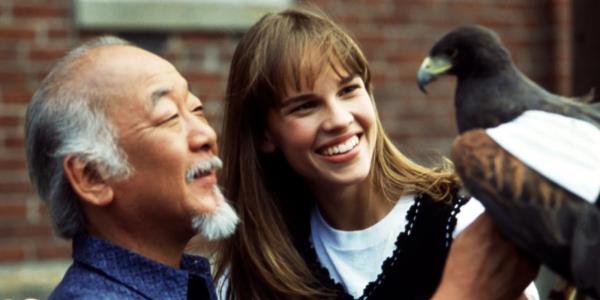 Hilary Swank and Pat Morita in The Next Karate Kid