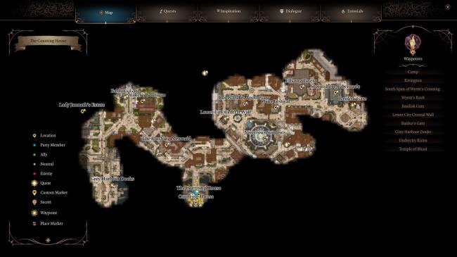 Map Location Of The Counting House In Baldur's Gate Lower City, in Baldur's Gate 3.
