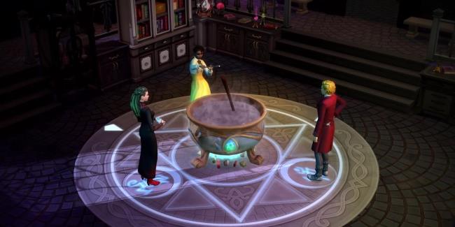 Spellcasters around a cauldron The Sims 4 Realm of Magic