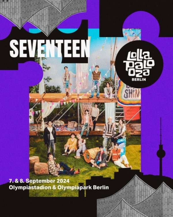 This image captured from the homepage of Lollapalooza Berlin shows that K-pop boy group Seventeen will be performing at this year's festival. (PHOTO NOT FOR SALE) (Yonhap)