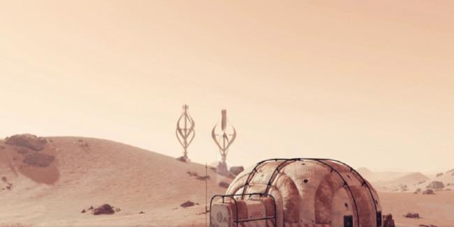 A small hab ring and wind farms on a dusty Starfield planet