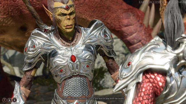 Baldur's Gate 3 Githyanki Patrol with Red Dragon Behind Him